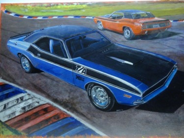 Painting titled "Muscle cars" by Ruben Badia, Original Artwork, Oil