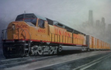 Painting titled "CENTENNIAL LOCOMOTI…" by Ruben Badia, Original Artwork, Oil