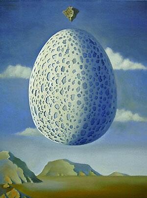 Schilderij getiteld "Eggmoon" door Ruben Cukier, Origineel Kunstwerk