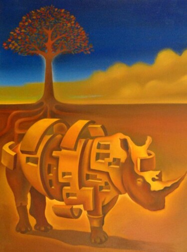 Schilderij getiteld "Rhino 01" door Ruben Cukier, Origineel Kunstwerk