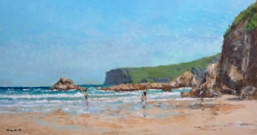 Painting titled "La playa de la Fran…" by Rubén De Luis, Original Artwork, Oil Mounted on Wood Panel
