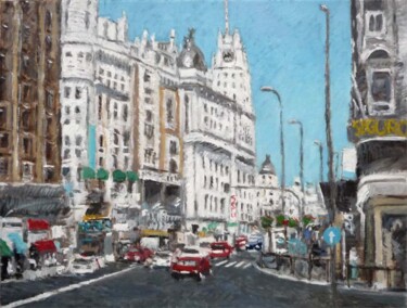 Peinture intitulée "Gran Vía, Madrid |…" par Rubén De Luis, Œuvre d'art originale, Huile Monté sur Châssis en bois