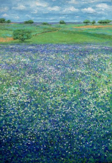 Pintura intitulada "Paisaje de flores v…" por Rubén De Luis, Obras de arte originais, Óleo