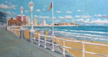 Painting titled "Paseo marítimo de G…" by Rubén De Luis, Original Artwork, Oil