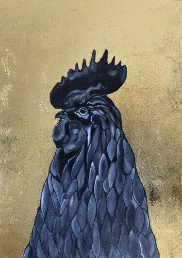 Painting titled "GALLO GOLD" by Rubens Fogacci, Original Artwork, Oil Mounted on Wood Stretcher frame