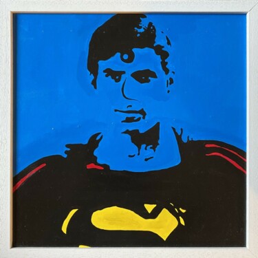 Painting titled "Superman Pop" by Rubens Fogacci, Original Artwork, Acrylic Mounted on Cardboard