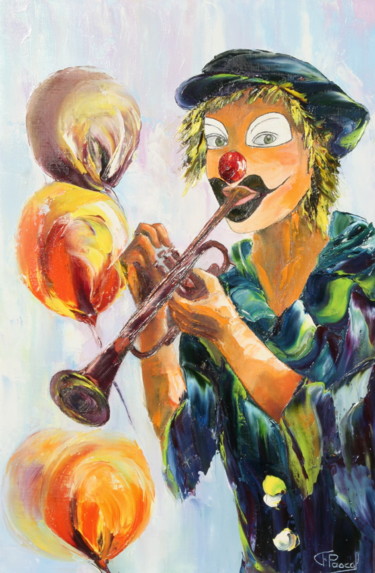 Schilderij getiteld "CLOWN ET BALLONS" door Françoise Pascal, Origineel Kunstwerk, Olie