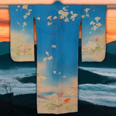 Vintage Traditional Japanese Geisha Kimono Mountains Sunset Painting titled "Vintage Traditional…" by Tony Rubino, Original Art, Acrylic Mounted on Stretcher frame