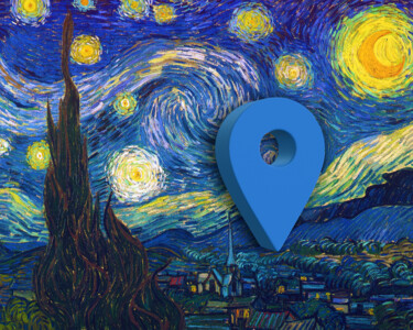 Vincent van Gogh Starry Night Parody Map Google Painting titled "Vincent van Gogh St…" by Tony Rubino, Original Art, Acrylic Mounted on Stretcher frame