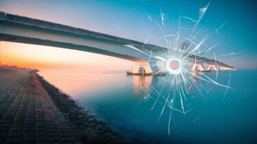 Cracked Window Beautiful Serene zen Yoga Bridge Картина под названием "Cracked Window Beau…" - Tony Rubino, Подлинное произведение искусства, Акрил Установлен на Подрамник