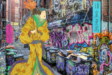 Japan Japanese Print Geisha graffiti Painting titled "Japan Japanese Prin…" by Tony Rubino, Original Art, Acrylic Mounted on Stretcher frame
