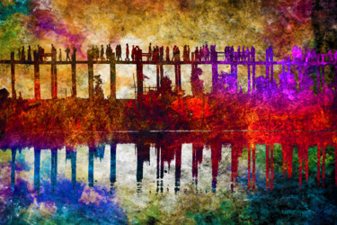 Beautiful Serene zen Yoga Bridge Abstract Картина под названием "Beautiful Serene ze…" - Tony Rubino, Подлинное произведение искусства, Акрил Установлен на Подрамник