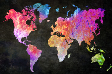 World Map Distressed Colorful Painting titled "World Map Distresse…" by Tony Rubino, Original Art, Acrylic Mounted on Stretcher frame