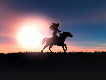 Horse Rider Sunset The West Картина под названием "Horse Rider Sunset…" - Tony Rubino, Подлинное произведение искусства, Акрил Установлен на Подрамник