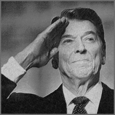 Ronald President Reagan Saluting Drawing Pintura titulada "Ronald President Re…" por Tony Rubino, Obra de arte original, Acrílico Montado en Bastidor standard