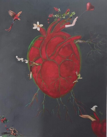 Painting titled "Green heart" by Ruby, Original Artwork, Acrylic