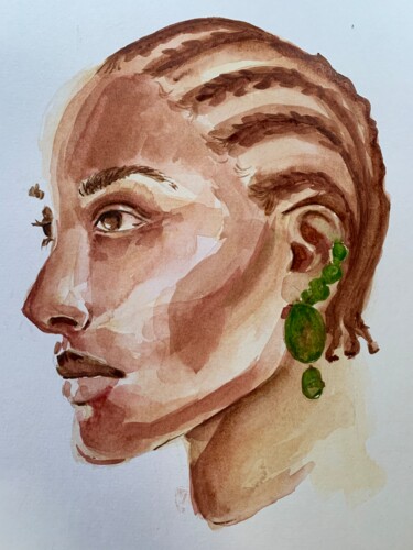 Painting titled "Over There" by Ruby Ogbiti, Original Artwork, Watercolor