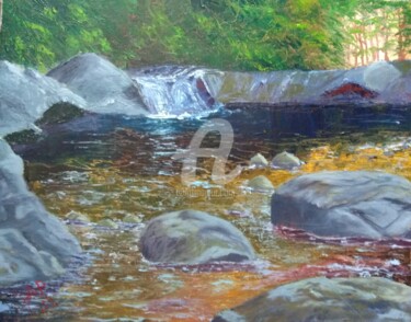 Картина под названием "Ручей в лесу" - Natalia Rudenko, Подлинное произведение искусства, Масло