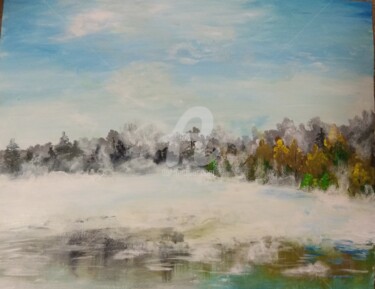 Painting titled "Туман над озером" by Natalia Rudenko, Original Artwork, Oil