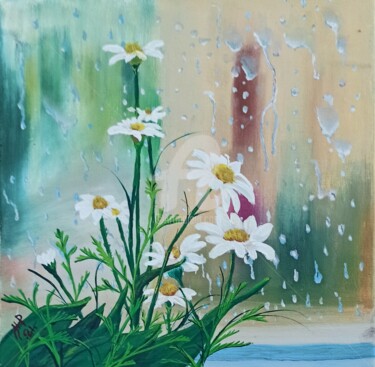 Painting titled "Дождь за окном" by Natalia Rudenko, Original Artwork, Oil