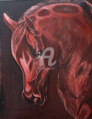 Картина под названием "Портрет лошади" - Natalia Rudenko, Подлинное произведение искусства, Темпера