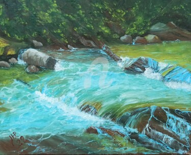 Картина под названием "Гірська ріка" - Natalia Rudenko, Подлинное произведение искусства, Масло Установлен на Другая жесткая…