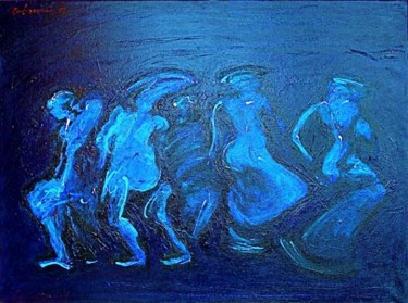 Peinture intitulée "Blue Dance" par Marion Rudermann, Œuvre d'art originale, Huile