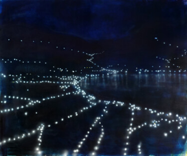 Malerei mit dem Titel "NIGHT LIGHTS" von Rudi Cotroneo, Original-Kunstwerk, Öl