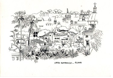 Dessin intitulée "Roma - Orto Botanico" par Rudy Dissler, Œuvre d'art originale, Encre