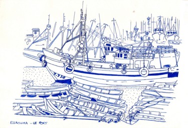 Dessin intitulée "Essaouira - Le port" par Rudy Dissler, Œuvre d'art originale, Encre