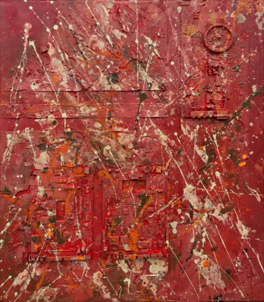 Malerei mit dem Titel "Platinen Rot  / Ori…" von Rudi Eckerle, Original-Kunstwerk, Acryl