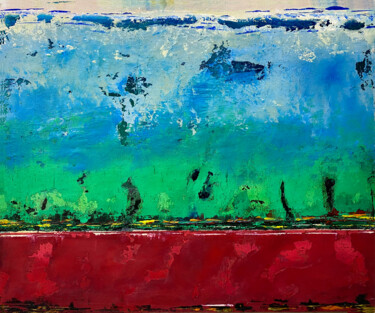 Malerei mit dem Titel "Blau Grün Rot  Land…" von Rudi Eckerle, Original-Kunstwerk, Pigmente