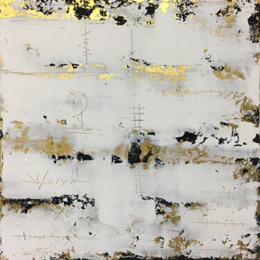 Painting titled "White Field / Gold…" by Rudi Eckerle, Original Artwork, Acrylic
