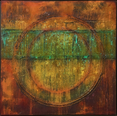 Malerei mit dem Titel "Grün Strukturen Ros…" von Rudi Eckerle, Original-Kunstwerk, Acryl