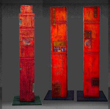 Scultura intitolato "Skulpturen Rot / Or…" da Rudi Eckerle, Opera d'arte originale, Legno