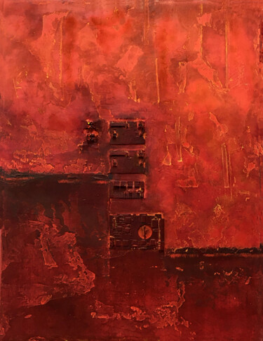 Картина под названием "Netzwerke Rot mit P…" - Rudi Eckerle, Подлинное произведение искусства, Пигменты