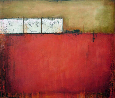 Peinture intitulée "Rot mit weißem Feld…" par Rudi Eckerle, Œuvre d'art originale, Acrylique