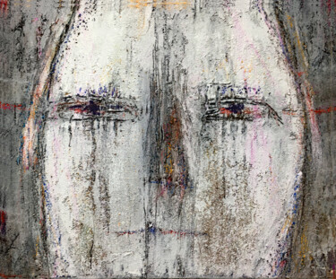 Malerei mit dem Titel "Menschen / Gesicht…" von Rudi Eckerle, Original-Kunstwerk, Pigmente