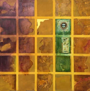 Malerei mit dem Titel "Netzwerke Gelb Grün…" von Rudi Eckerle, Original-Kunstwerk, Acryl