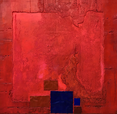 Malerei mit dem Titel "Rot im Quadrat / Or…" von Rudi Eckerle, Original-Kunstwerk, Pigmente