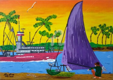 Pintura intitulada "O pescador 50x70cm,…" por Rudi Nicks, Obras de arte originais, Acrílico