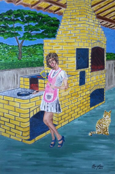 Pintura intitulada "A cozinheira 90x60c…" por Rudi Nicks, Obras de arte originais, Acrílico