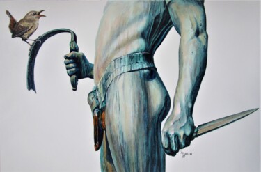 Schilderij getiteld ""David und Goliath"…" door Rüdiger Eggers, Origineel Kunstwerk, Aquarel