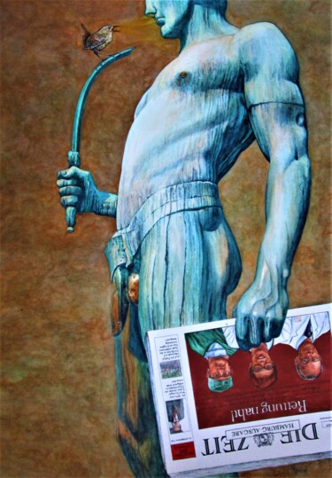 Malerei mit dem Titel "David & Goliath 3,…" von Rüdiger Eggers, Original-Kunstwerk, Aquarell