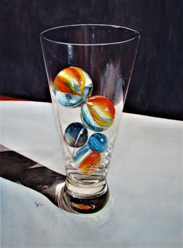Malerei mit dem Titel "Glasmurmelwelt 6" von Rüdiger Eggers, Original-Kunstwerk, Aquarell