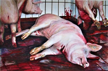Malerei mit dem Titel "Fleisch um jeden Pr…" von Rüdiger Eggers, Original-Kunstwerk, Aquarell