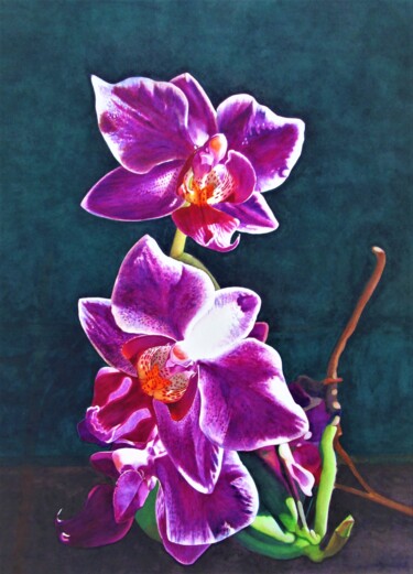 Malerei mit dem Titel "Orchideen 2" von Rüdiger Eggers, Original-Kunstwerk, Aquarell