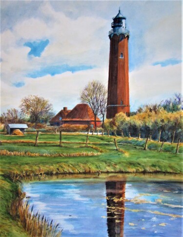 Painting titled "Leuchtturm Neuland…" by Rüdiger Eggers, Original Artwork, Watercolor