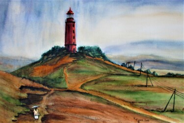 Malerei mit dem Titel "Leuchtturm am Dornb…" von Rüdiger Eggers, Original-Kunstwerk, Aquarell