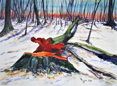 Painting titled ""Felled tree, pain…" by Rüdiger Eggers, Original Artwork, Watercolor